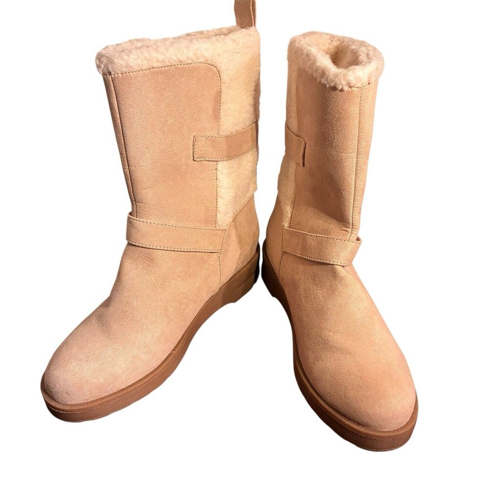 Self Esteem Footwear Tan Mid Calf Boots With Faux Fur And Faux Leather Size 7M